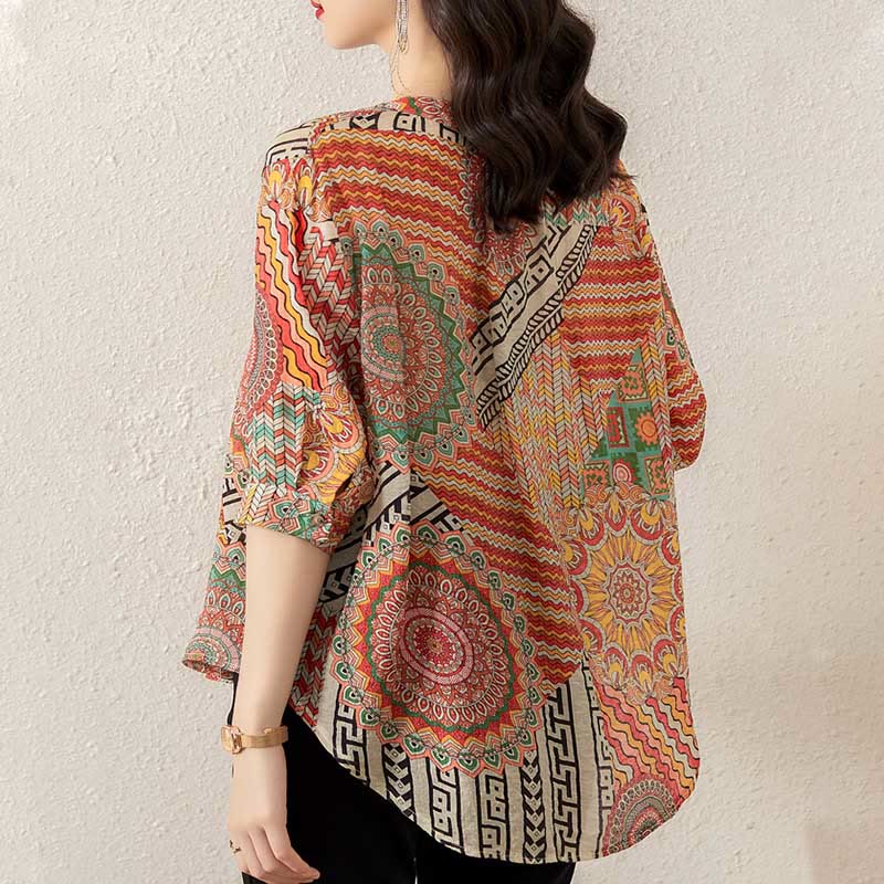 Buddha Stones Women's Mandala Geometry Half Button Shirt