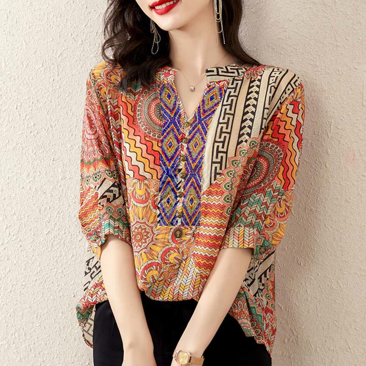 Buddha Stones Women's Mandala Geometry Half Button Shirt - image 19