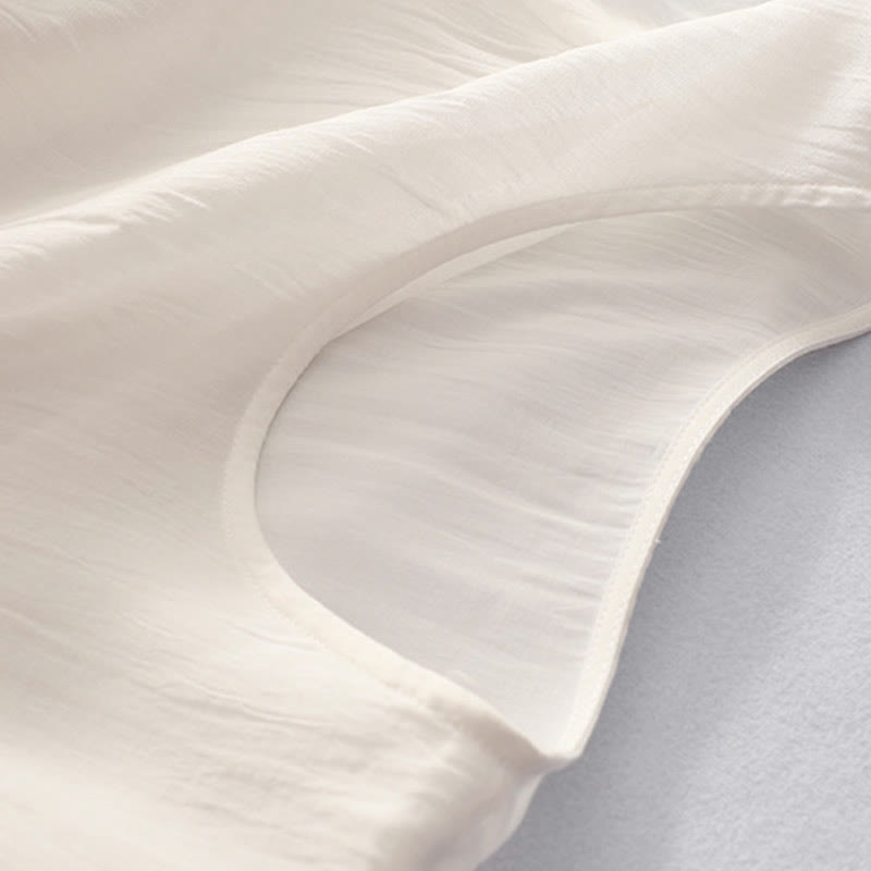 Buddha Stones Solid Color Embroidery Short Sleeve Cotton Midi Dress - image 6