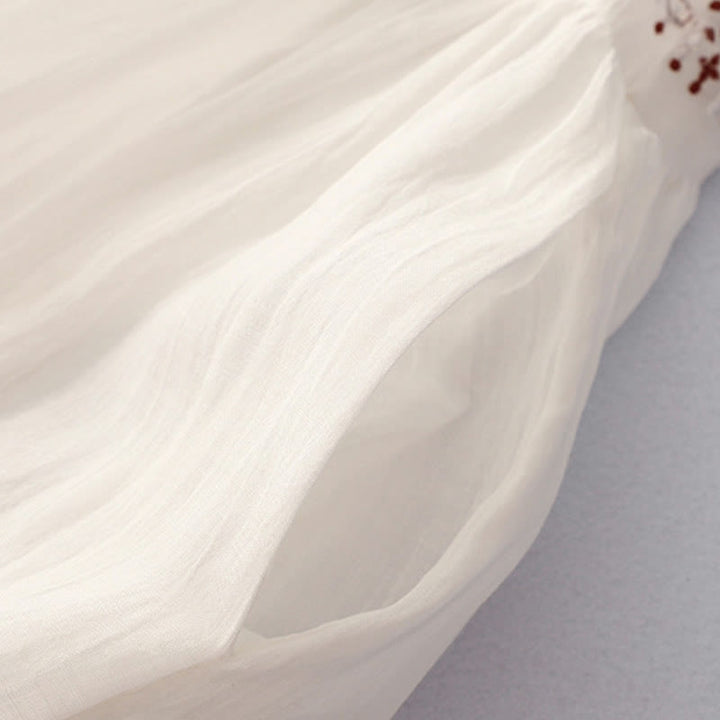 Buddha Stones Solid Color Embroidery Short Sleeve Cotton Midi Dress - image 7