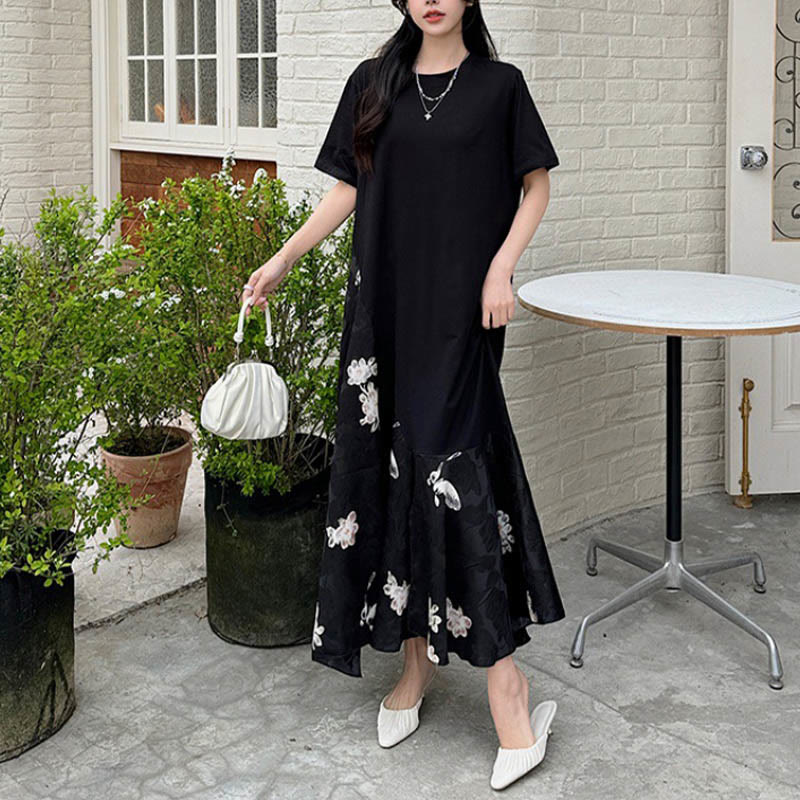 Buddha Stones Casual Flower Jacquard Short Sleeve T-Shirt Midi Dress - image 10