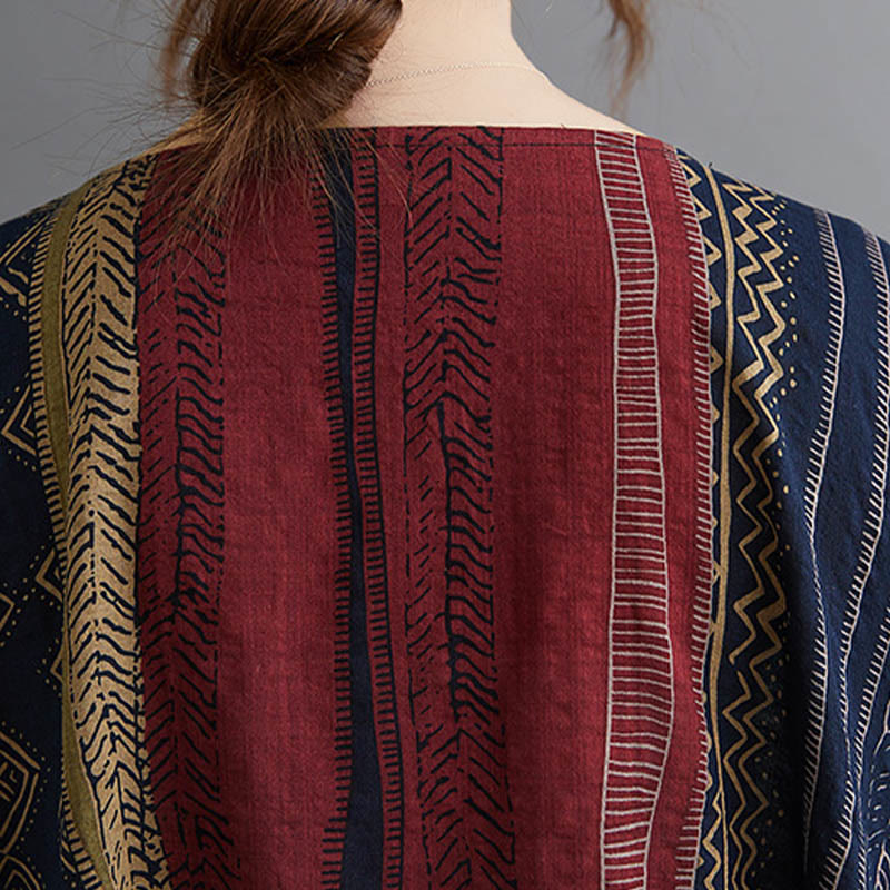 Buddha Stones Boho Geometry Short Sleeve Midi Dress With Pockets - image 5