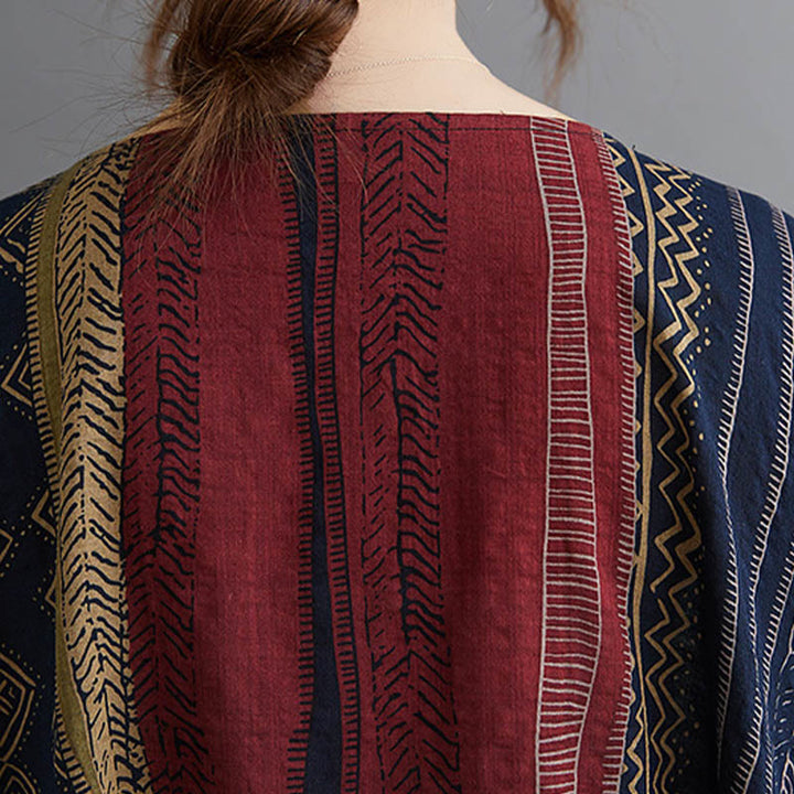 Buddha Stones Boho Geometry Short Sleeve Midi Dress With Pockets - image 5