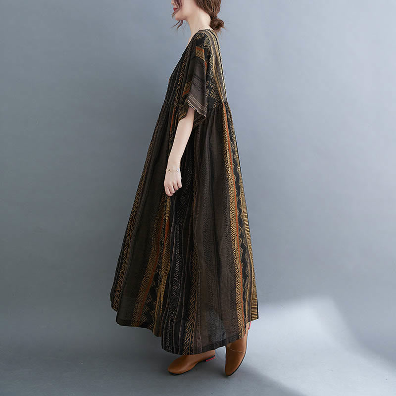 Buddha Stones Boho Geometry Short Sleeve Midi Dress With Pockets - image 20