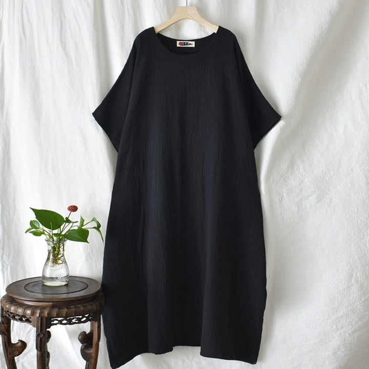 Buddha Stones Solid Color Loose Batwing Sleeve Maxi Dress With Pockets - image 24