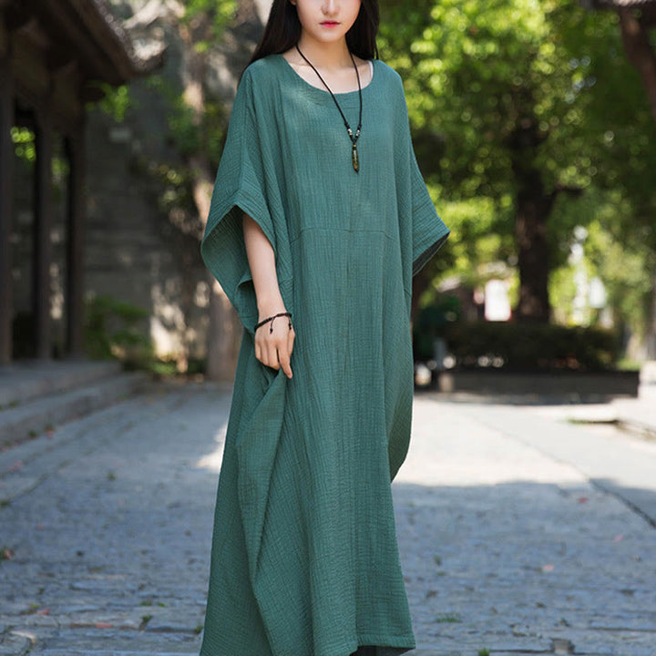 Buddha Stones Solid Color Loose Batwing Sleeve Maxi Dress With Pockets - image 28