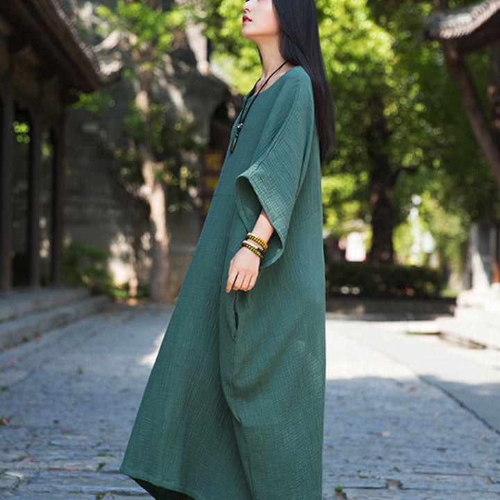 Buddha Stones Solid Color Loose Batwing Sleeve Maxi Dress With Pockets - image 30