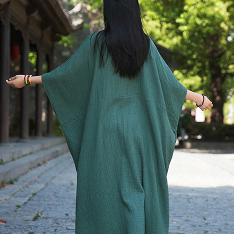 Buddha Stones Solid Color Loose Batwing Sleeve Maxi Dress With Pockets