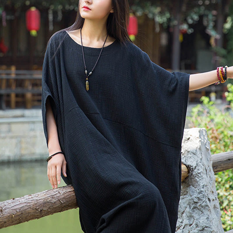 Buddha Stones Solid Color Loose Batwing Sleeve Maxi Dress With Pockets - image 23