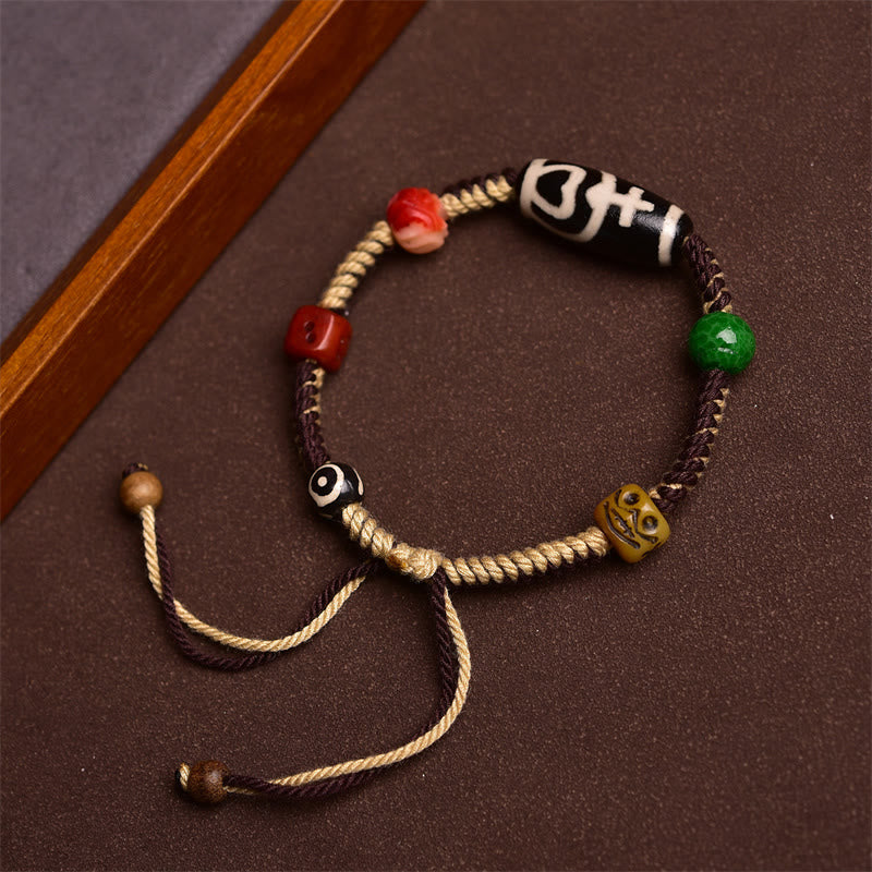 Buddha Stones Handmade Tibetan Dzi Bead Wealth Braided Rope Bracelet