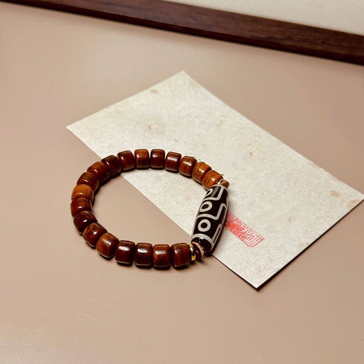 Buddha Stones Tibetan Bone Beads Nine-Eye Dzi Bead Protection Bracelet