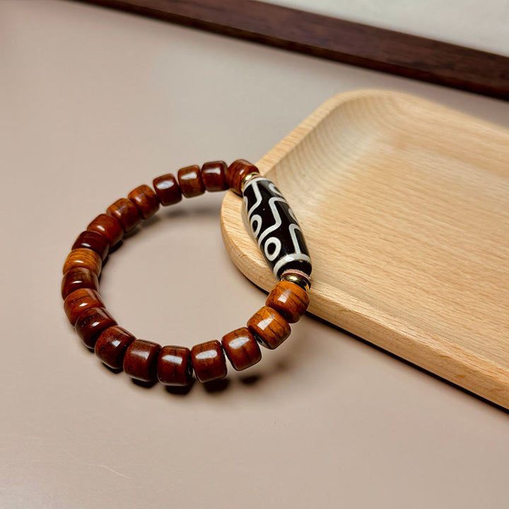 Buddha Stones Tibetan Bone Beads Nine-Eye Dzi Bead Protection Bracelet