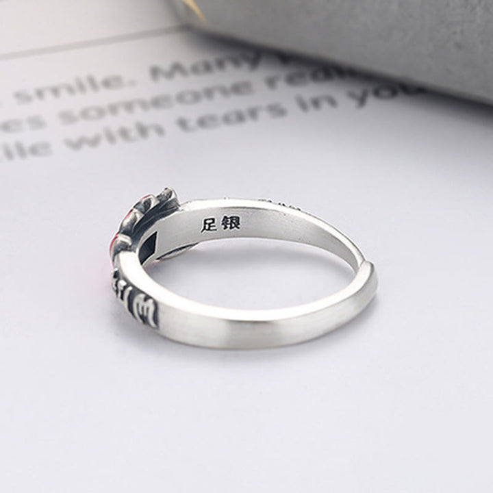 Buddha Stones 925 Sterling Silver Om Mani Padme Hum Lotus Relief Peace Ring - image 9