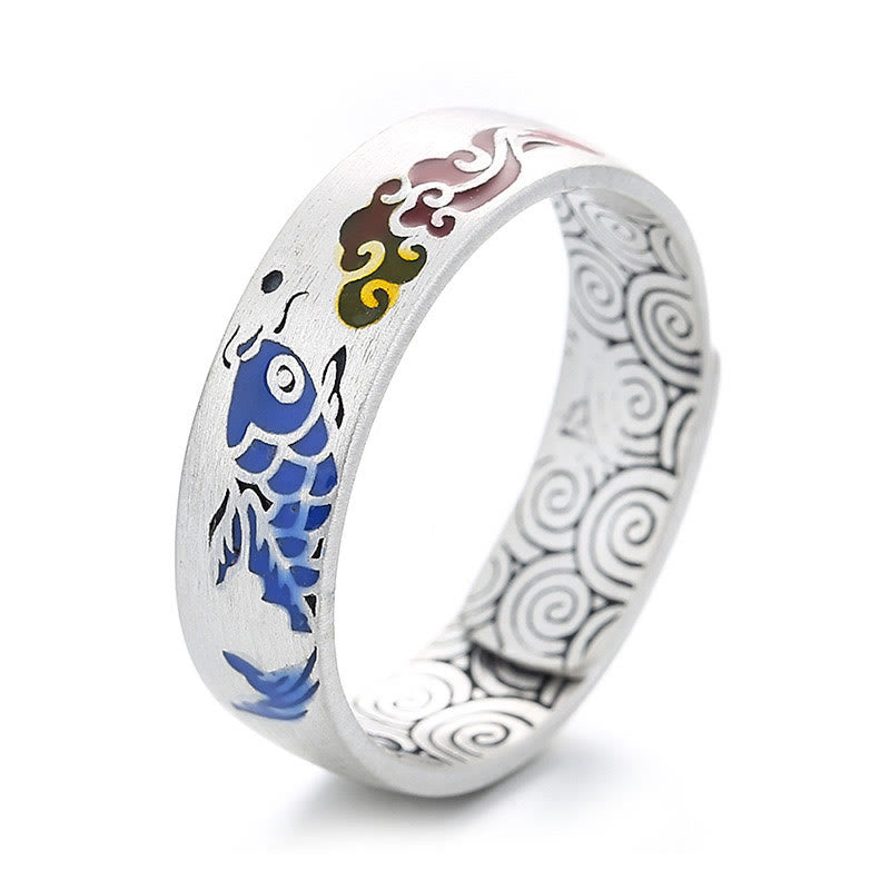 Buddha Stones 925 Sterling Silver Lucky Koi Fish Auspicious Clouds Wealth Ring - Silver(Adjustable) - image 0