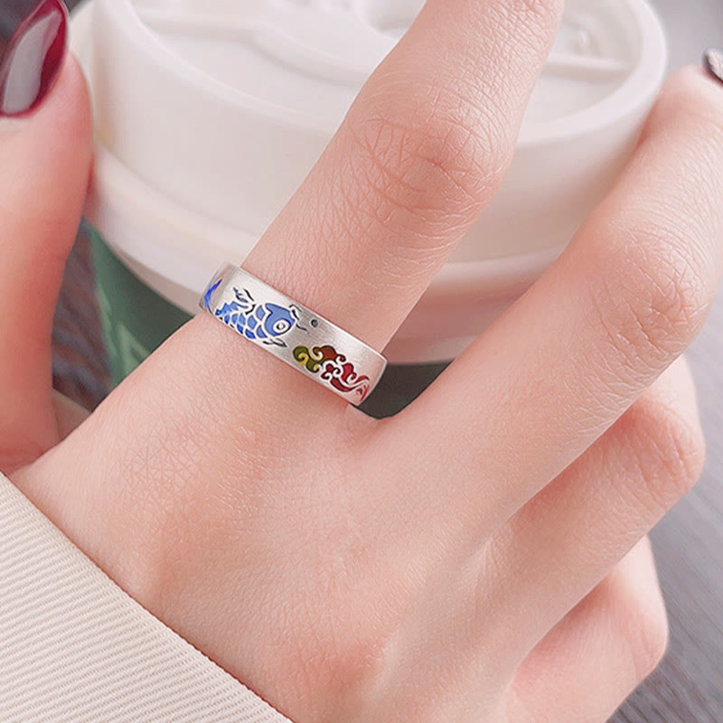 Buddha Stones 925 Sterling Silver Lucky Koi Fish Auspicious Clouds Wealth Ring - image 3