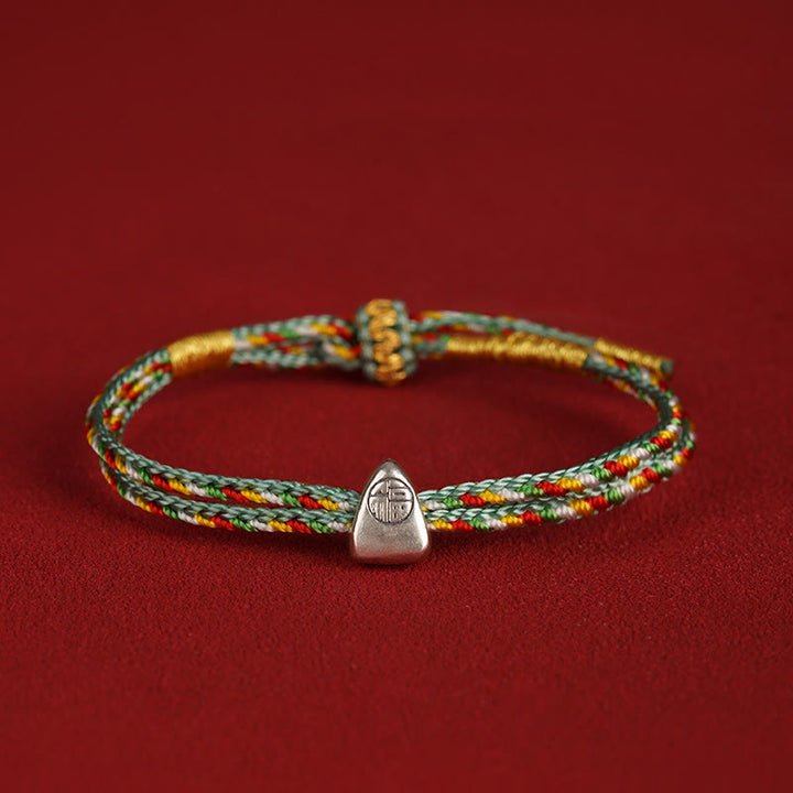 Buddha Stones 925 Sterling Silver Fu Character Luck Multicolored Rope Child Adult Bracelet
