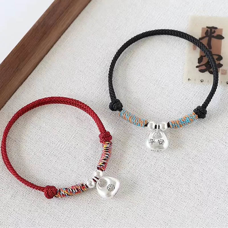Buddha Stones Handmade 925 Sterling Silver Fu Character Safe And Well Luck Braided Bracelet - image 1