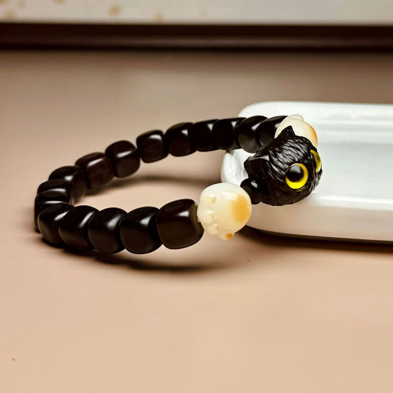 Buddha Stones Ebony Wood Cute Cat Bodhi Seed Paw Claw Peace Bracelet - image 2
