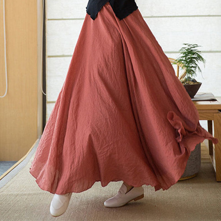 Buddha Stones Solid Color Elastic High Waist Linen Skirt