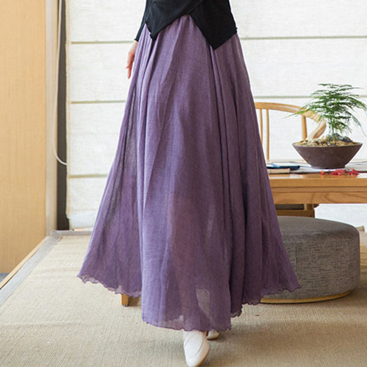 Buddha Stones Solid Color Elastic High Waist Linen Skirt - MediumOrchid - US6，UK/AU10，EU38 (M) - image 8