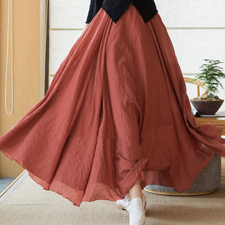 Buddha Stones Solid Color Elastic High Waist Linen Skirt