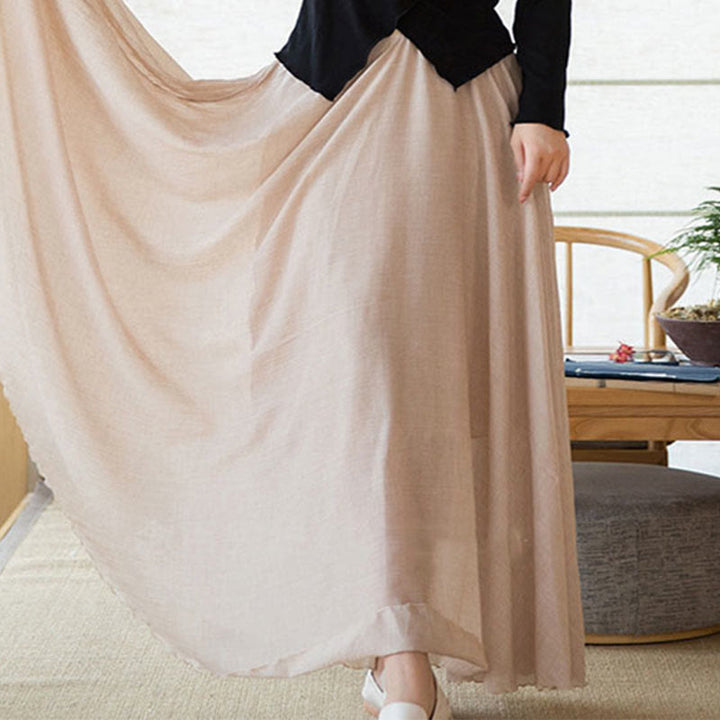 Buddha Stones Solid Color Elastic High Waist Linen Skirt