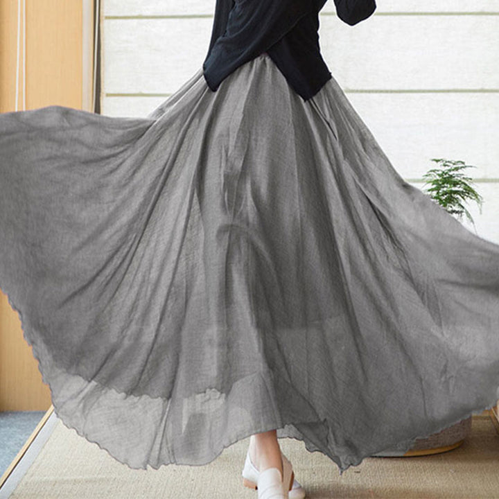 Buddha Stones Solid Color Elastic High Waist Linen Skirt