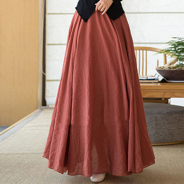 Buddha Stones Solid Color Elastic High Waist Linen Skirt