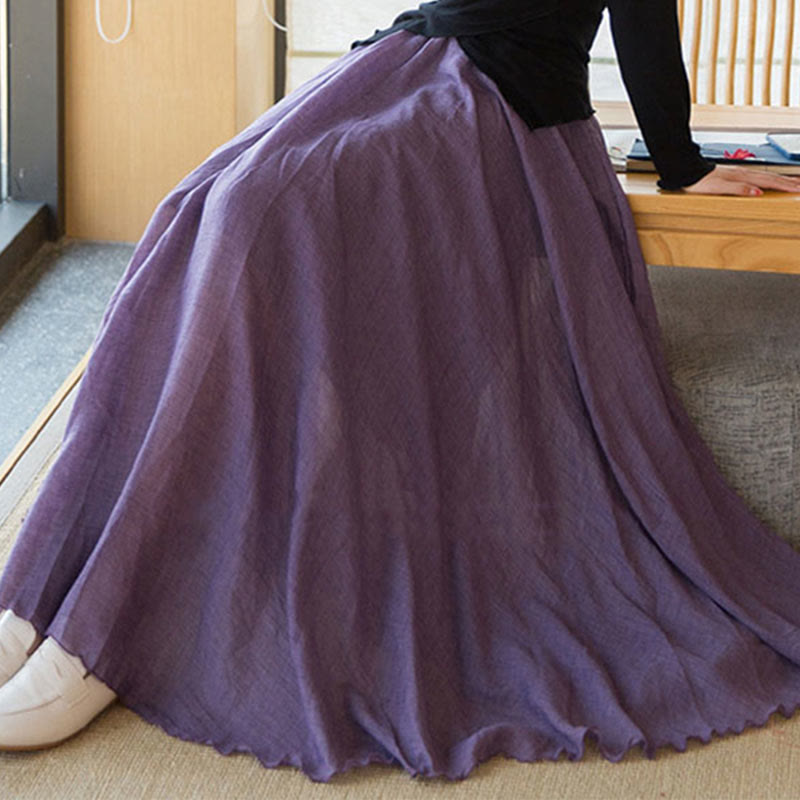 Buddha Stones Solid Color Elastic High Waist Linen Skirt - image 11