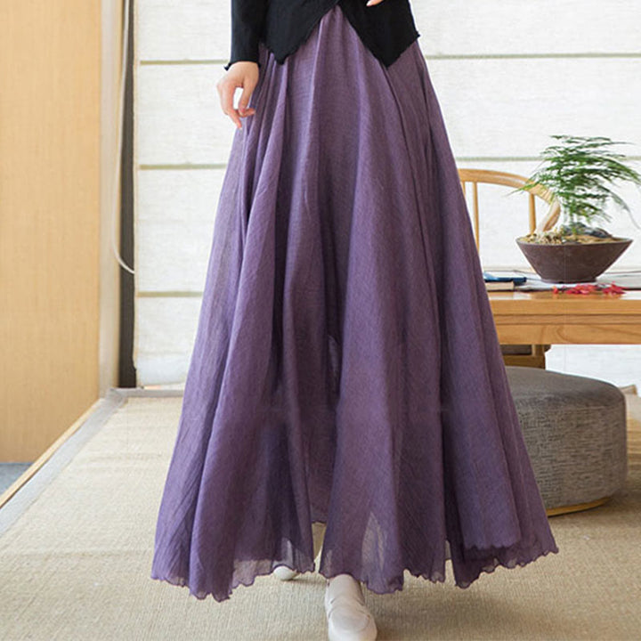 Buddha Stones Solid Color Elastic High Waist Linen Skirt - image 12
