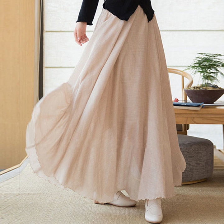 Buddha Stones Solid Color Elastic High Waist Linen Skirt - image 28