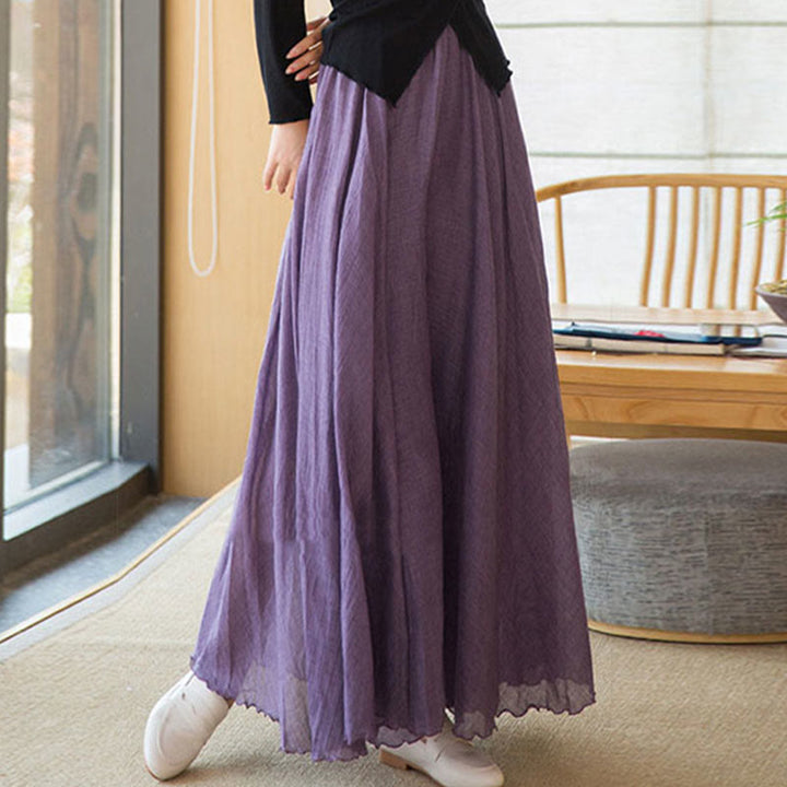 Buddha Stones Solid Color Elastic High Waist Linen Skirt