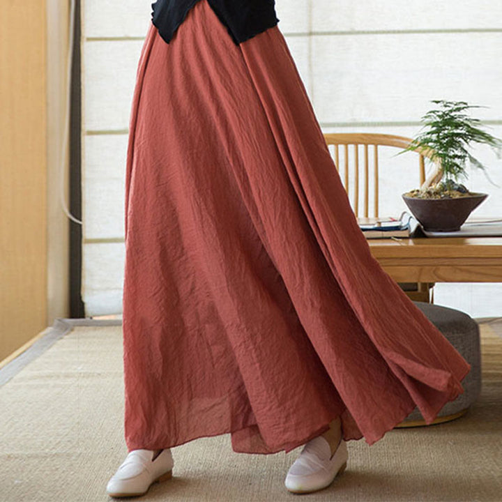 Buddha Stones Solid Color Elastic High Waist Linen Skirt - image 7