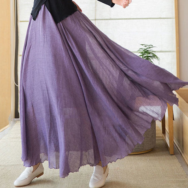 Buddha Stones Solid Color Elastic High Waist Linen Skirt