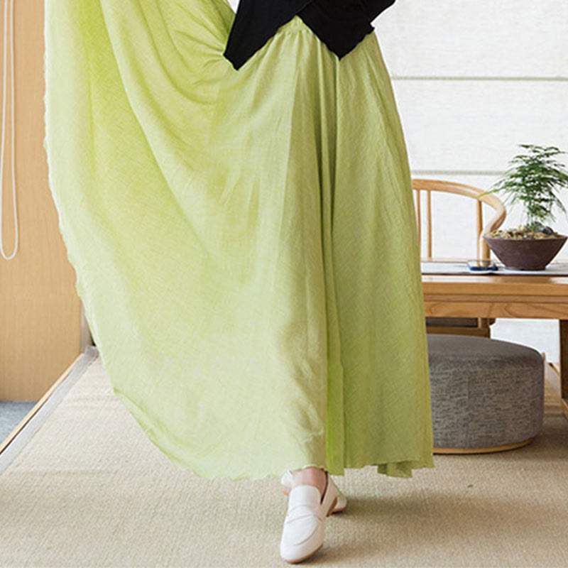 Buddha Stones Solid Color Elastic High Waist Linen Skirt