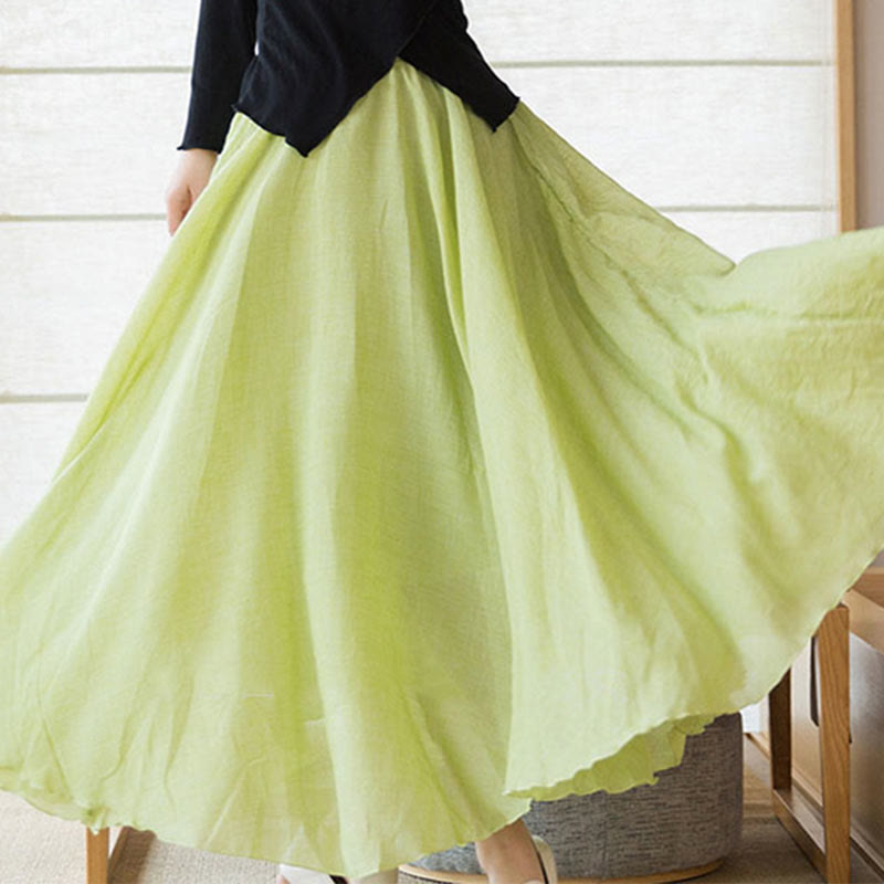 Buddha Stones Solid Color Elastic High Waist Linen Skirt - image 24