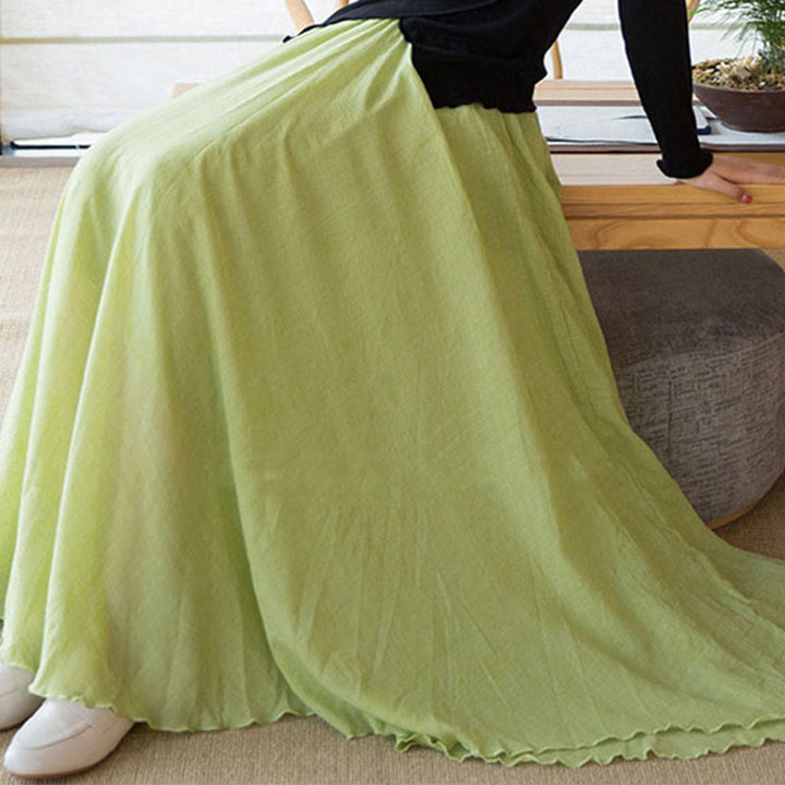 Buddha Stones Solid Color Elastic High Waist Linen Skirt