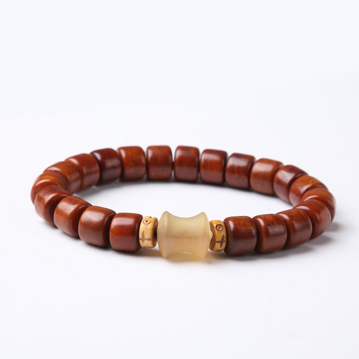 Buddha Stones Tibetan Yak Bone Three-Eyed Dzi Bead Sheep Horn Red Agate Strength Bracelet