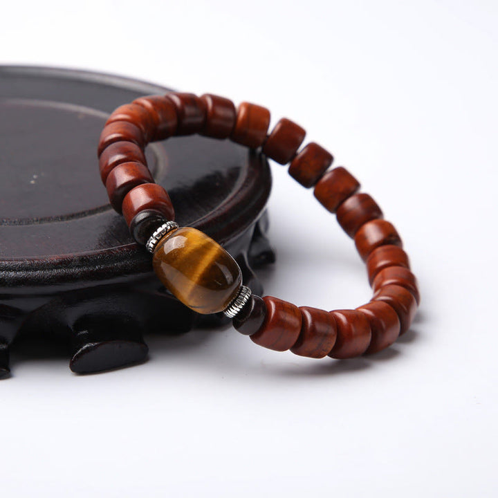 Buddha Stones Tibetan Bone Beads Three-Eyed Dzi Bead Sheep Horn Red Agate Strength Bracelet