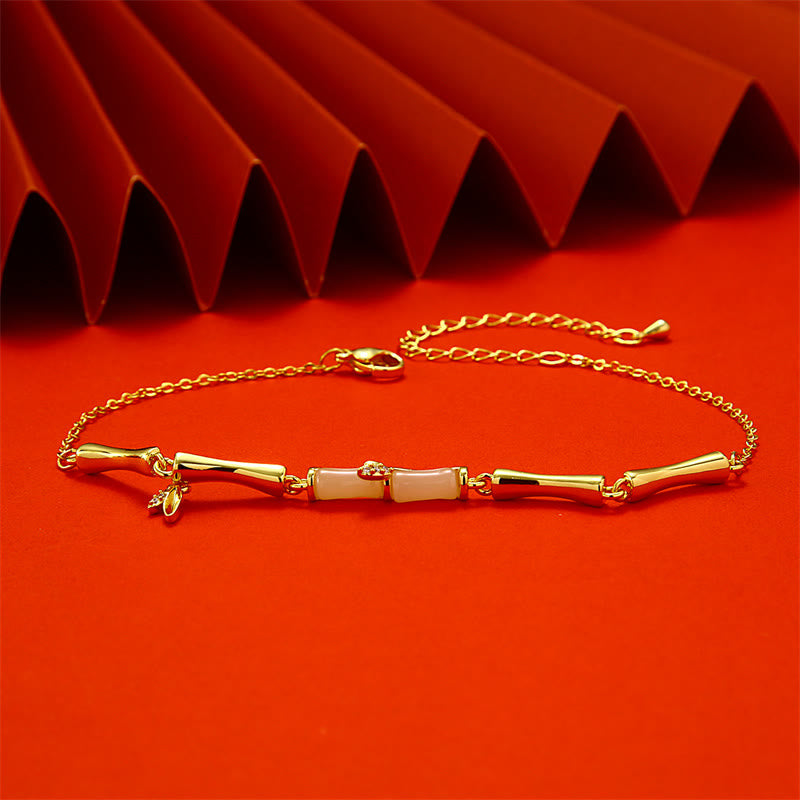 Buddha Stones Golden Bamboo Pattern Wealth Copper Anklet