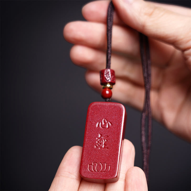 Buddha Stones Cinnabar Lotus Heart Sutra Engraved Blessing Rope Necklace Pendant - image 15