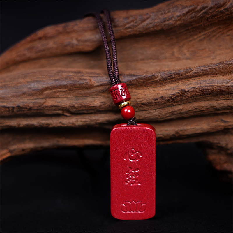 Buddha Stones Cinnabar Lotus Heart Sutra Engraved Blessing Rope Necklace Pendant - image 14