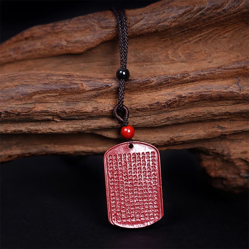 Buddha Stones Cinnabar Lotus Heart Sutra Engraved Blessing Rope Necklace Pendant - image 4