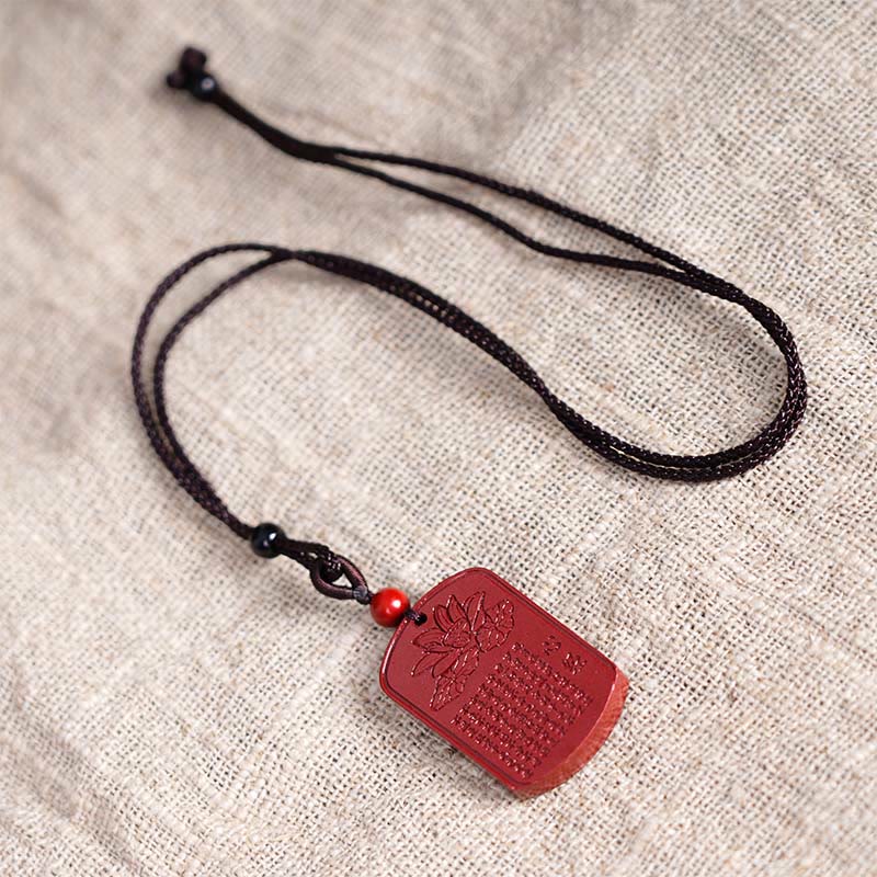Buddha Stones Cinnabar Lotus Heart Sutra Engraved Blessing Rope Necklace Pendant - image 8