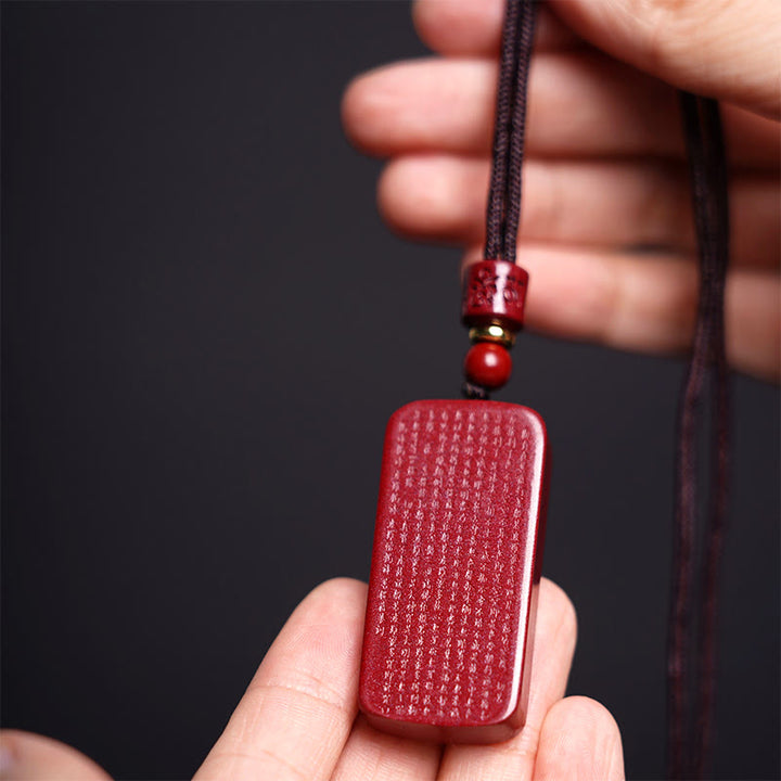 Buddha Stones Cinnabar Lotus Heart Sutra Engraved Blessing Rope Necklace Pendant - image 16