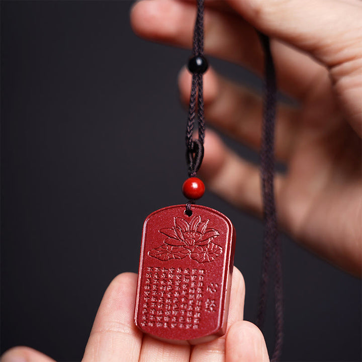 Buddha Stones Cinnabar Lotus Heart Sutra Engraved Blessing Rope Necklace Pendant - image 5