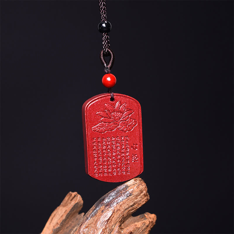 Buddha Stones Cinnabar Lotus Heart Sutra Engraved Blessing Rope Necklace Pendant - image 2