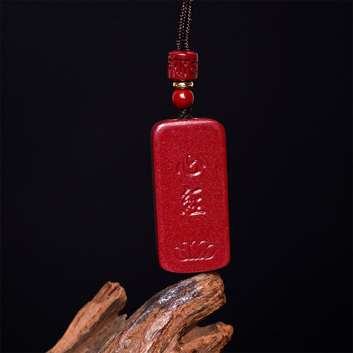 Buddha Stones Cinnabar Lotus Heart Sutra Engraved Blessing Rope Necklace Pendant - image 12