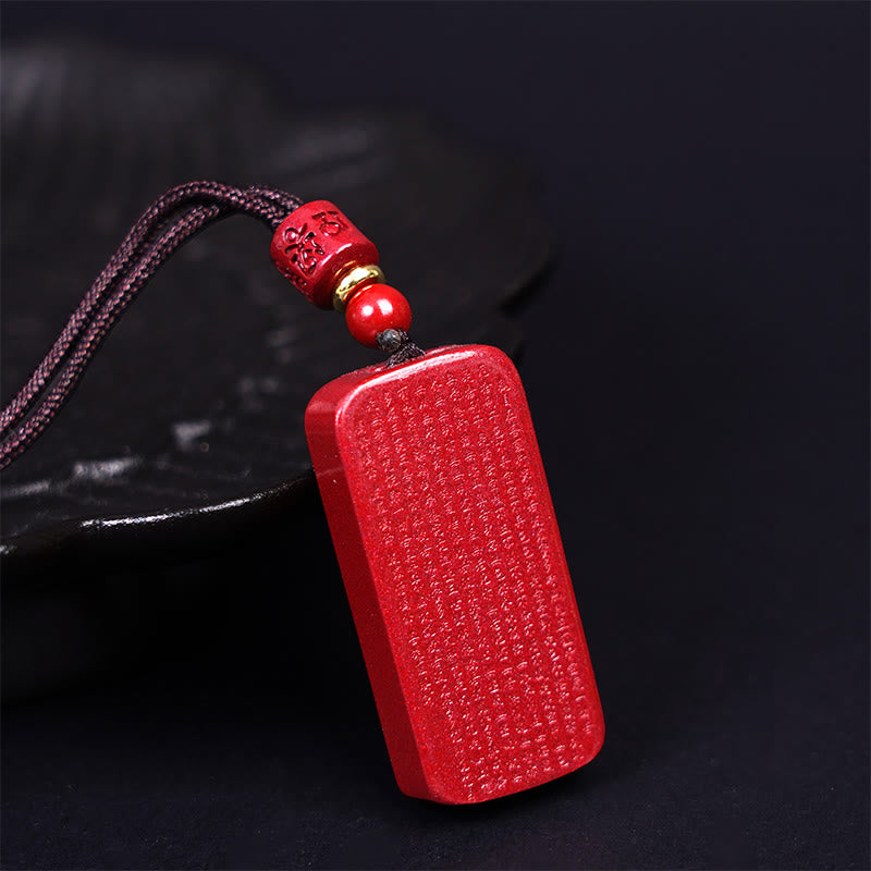 Buddha Stones Cinnabar Lotus Heart Sutra Engraved Blessing Rope Necklace Pendant - image 13