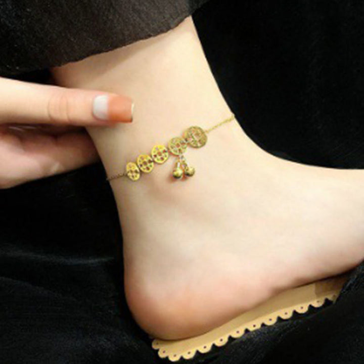Buddha Stones Copper Coins Bell Charm Titanium Steel Strengthen Anklet - image 6